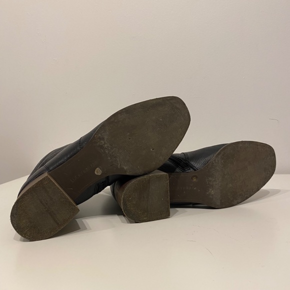 Lucky Brand Laidem Black Pebbled Leather Western Heeled Bootie Size 8 - Picture 5 of 5